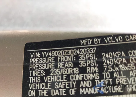 2013 Volvo Xc60 T6 из США, поврежденный, VIN YV4902DZ3D2420337